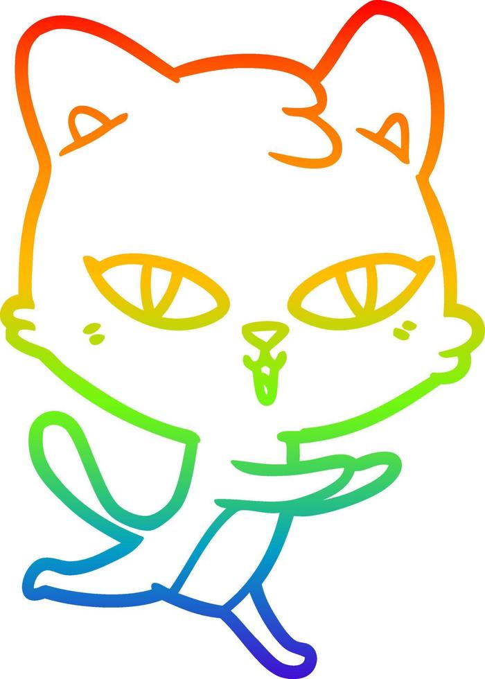 gato de dibujos animados de dibujo de línea de gradiente de arco iris vector