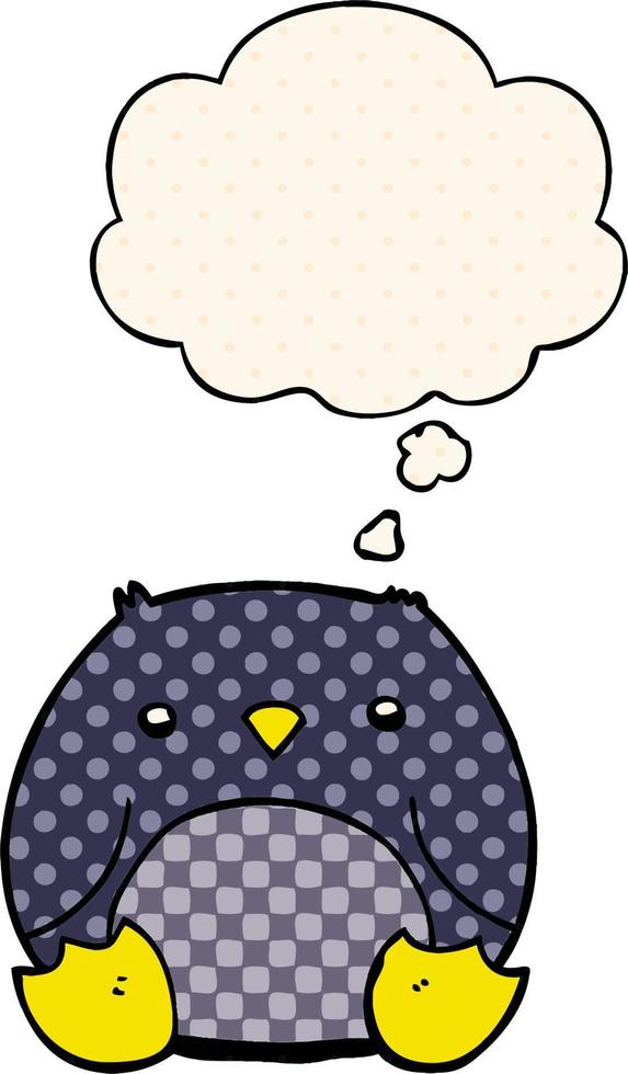 cartoon penguin and thought bubble in comic book style vector