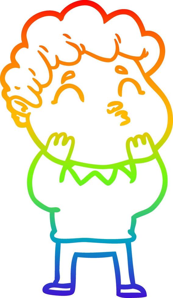 rainbow gradient line drawing cartoon man pouting vector