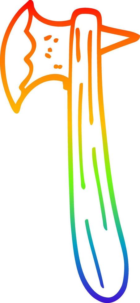 rainbow gradient line drawing cartoon old axe vector