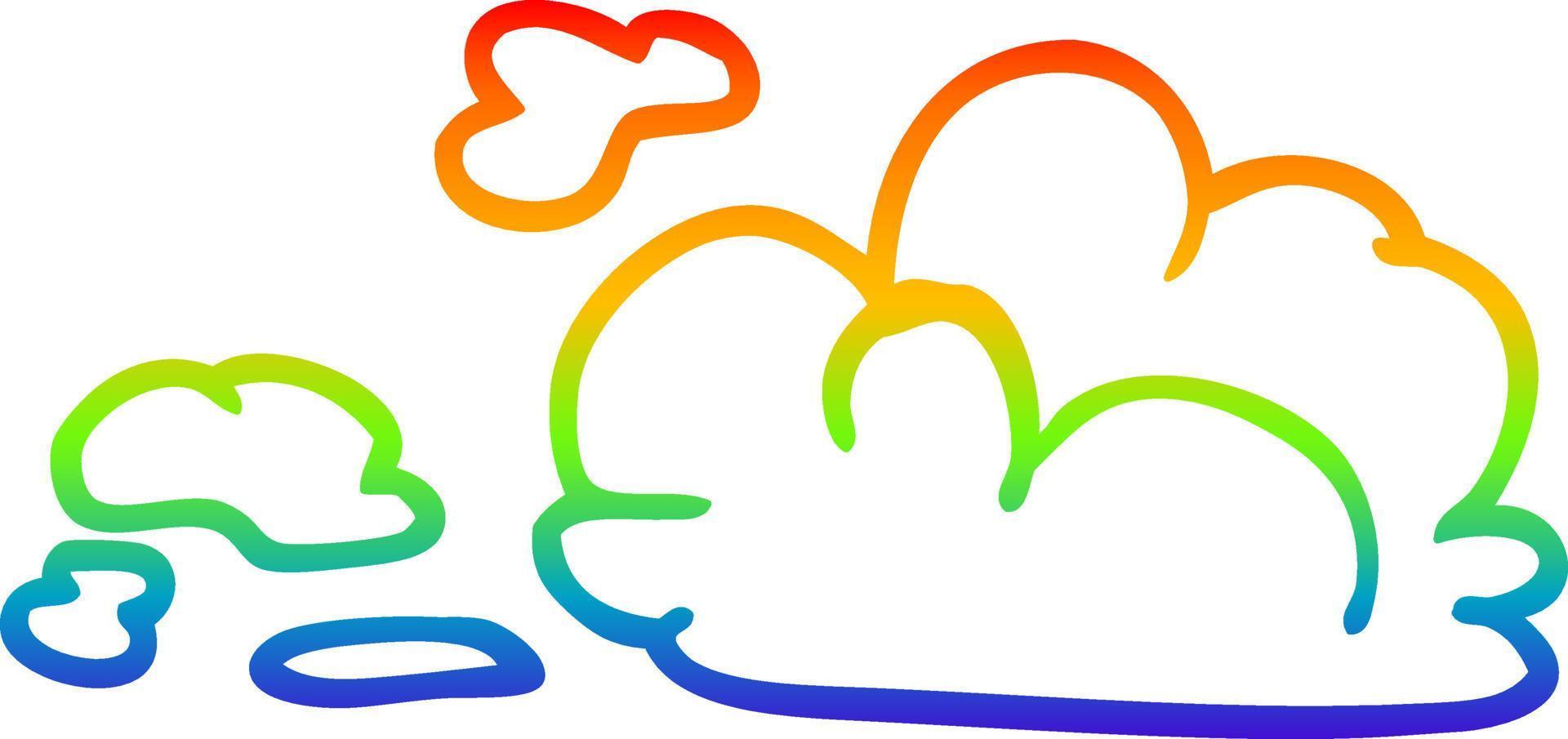 rainbow gradient line drawing cartoon fluffy white clouds vector