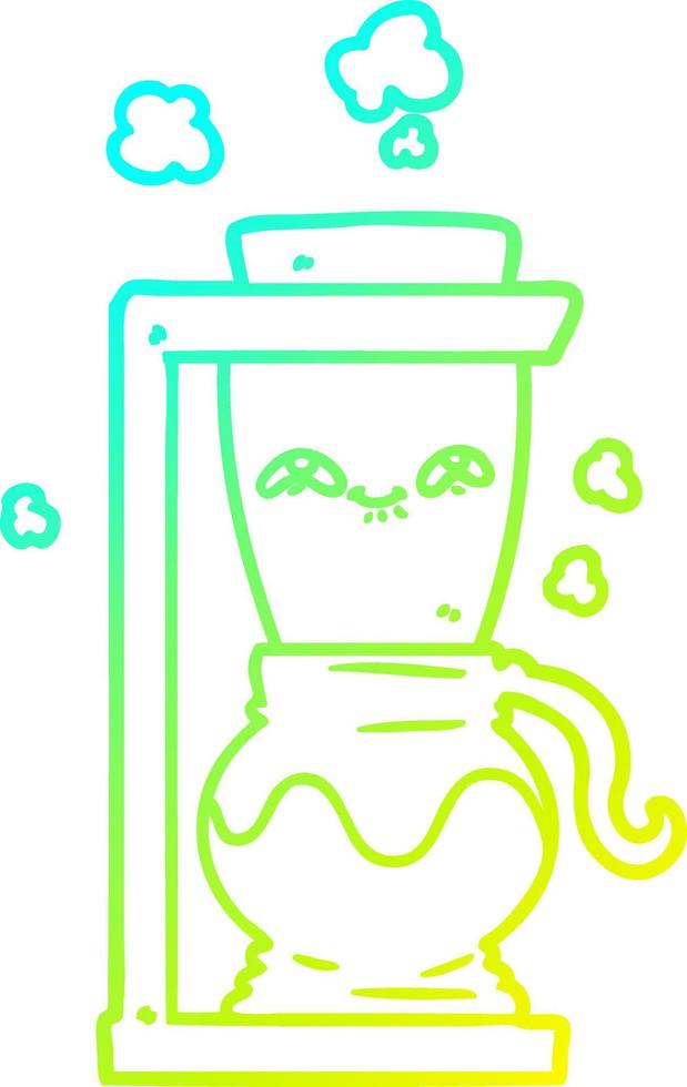 cold gradient line drawing happy cartoon coffee pot vector