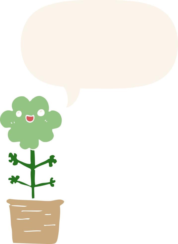 cartoon flower and speech bubble in retro style vector