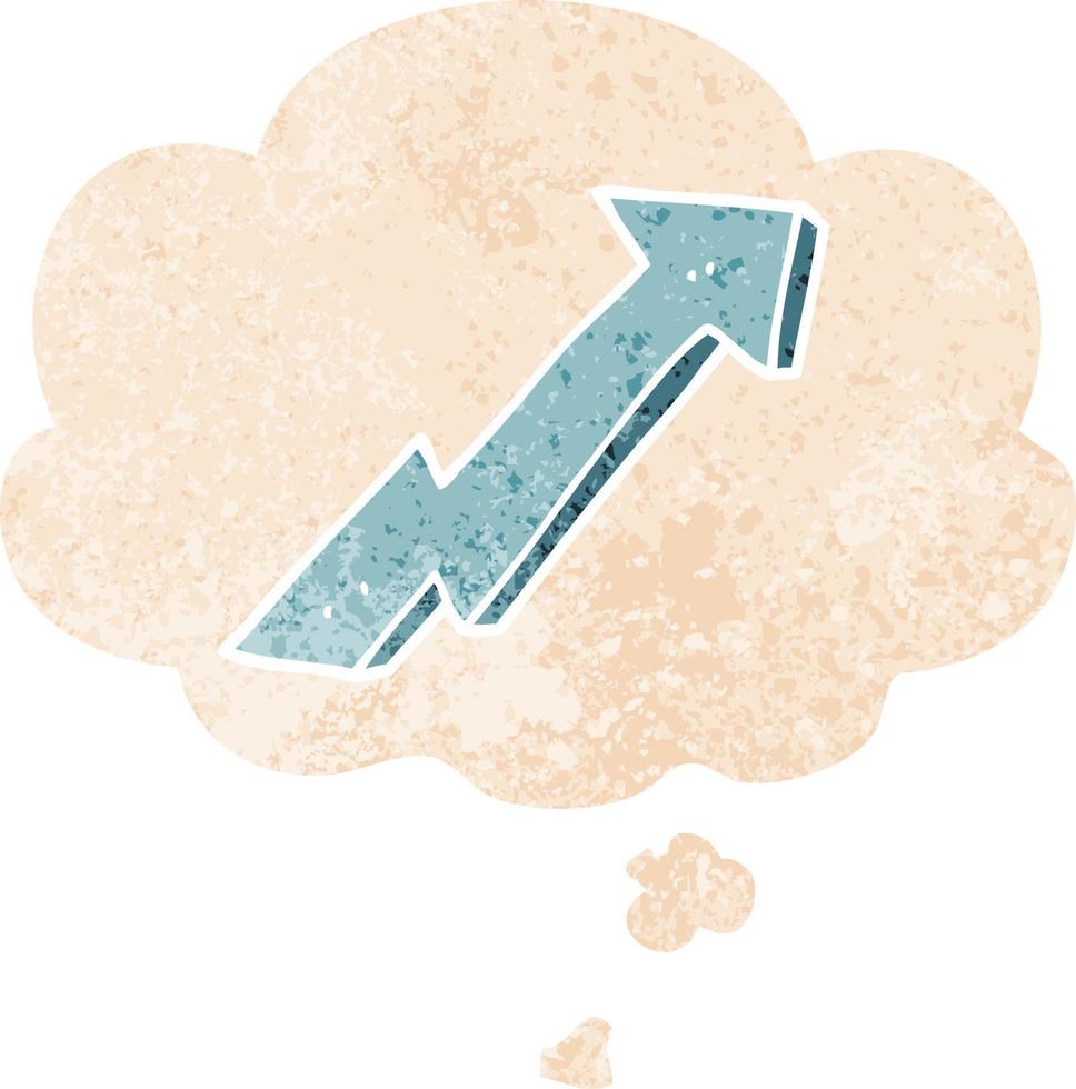 cartoon positive growth arrow and thought bubble in retro textured style vector