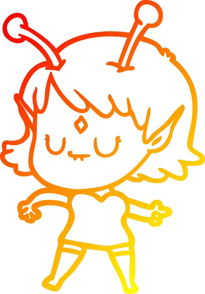 warm gradient line drawing cartoon alien girl vector