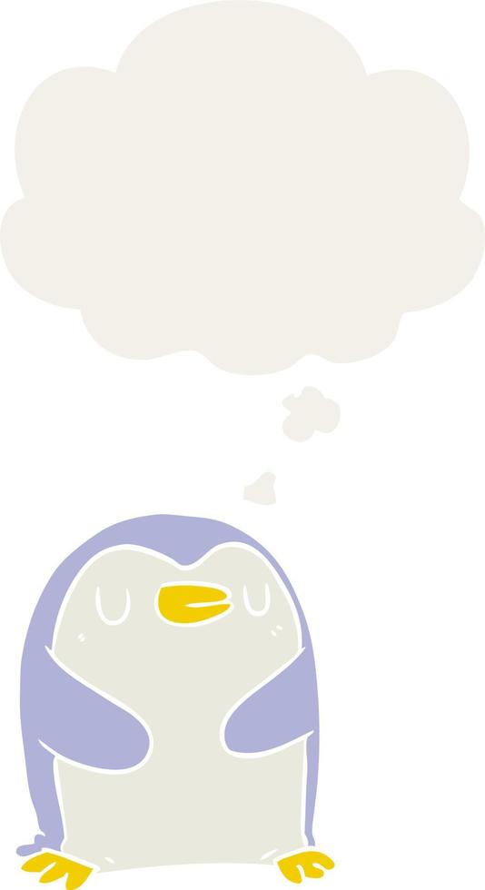 cartoon penguin and thought bubble in retro style vector