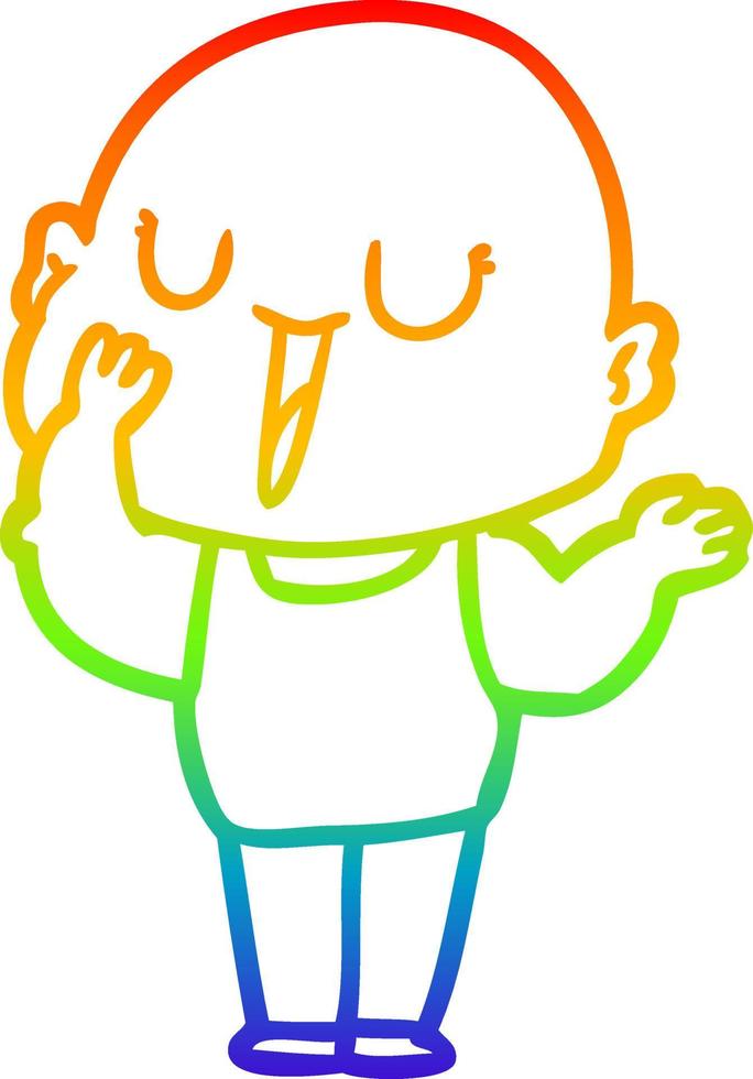 dibujo de línea de gradiente de arco iris feliz hombre calvo de dibujos animados bostezando vector
