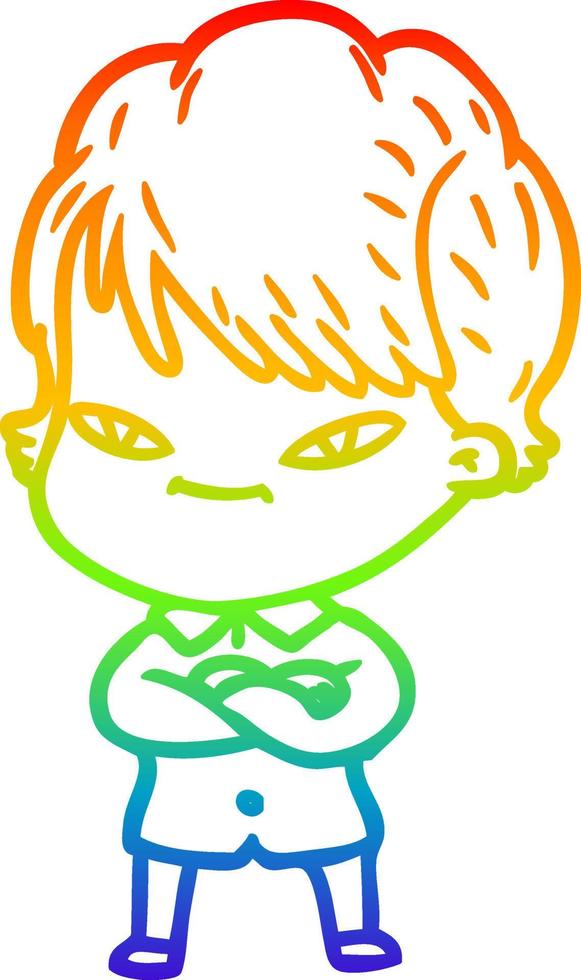 rainbow gradient line drawing cartoon happy woman vector