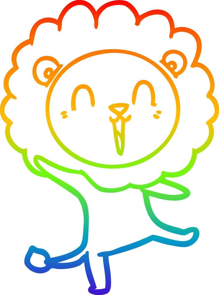 rainbow gradient line drawing laughing lion cartoon vector