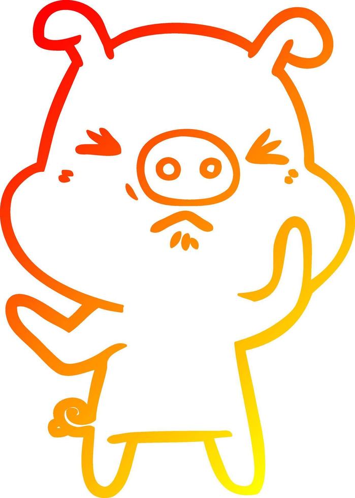 warm gradient line drawing cartoon angry pig vector
