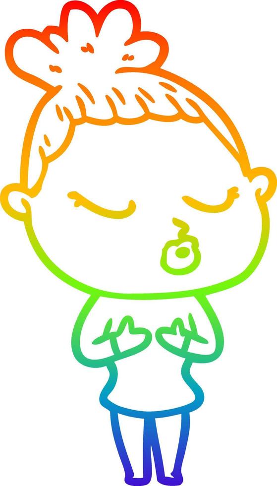 rainbow gradient line drawing cartoon calm woman vector