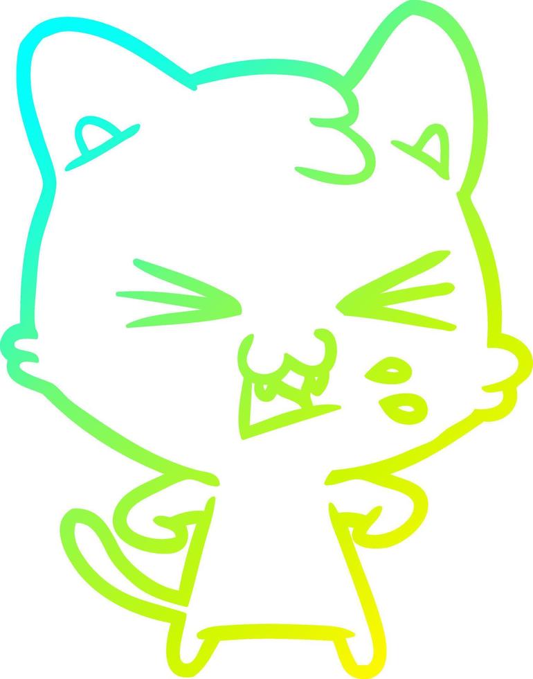 cold gradient line drawing cartoon cat hissing vector