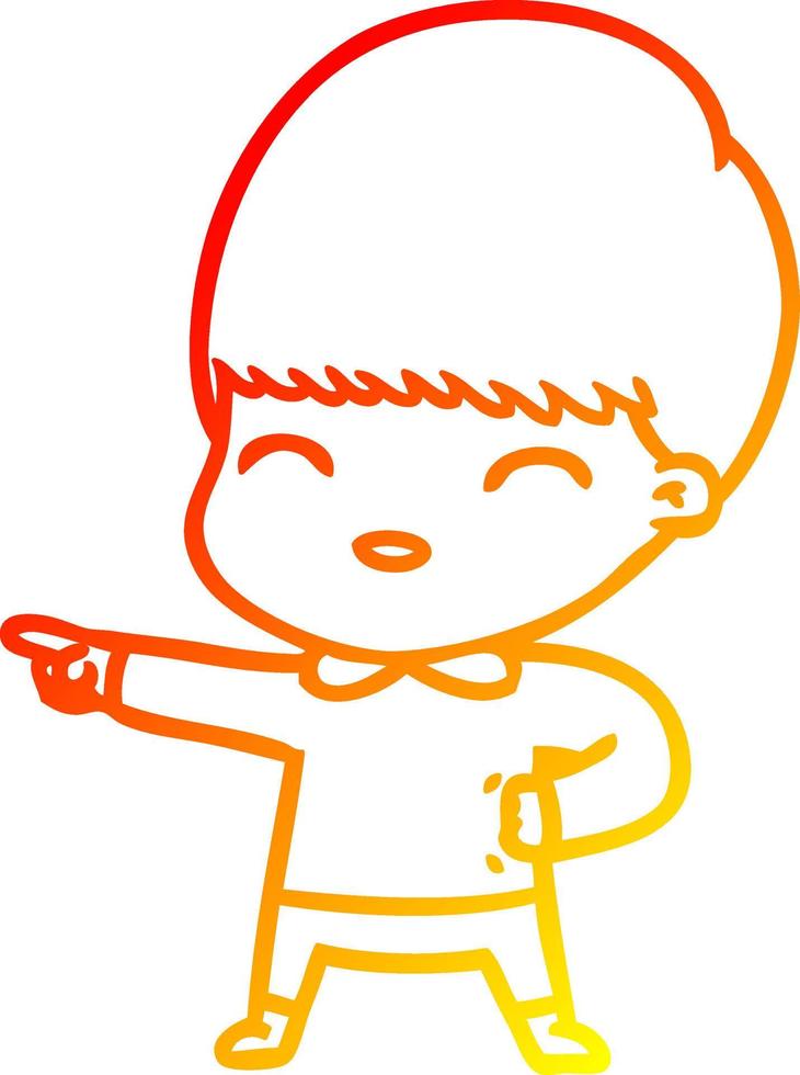 warm gradient line drawing happy cartoon boy vector