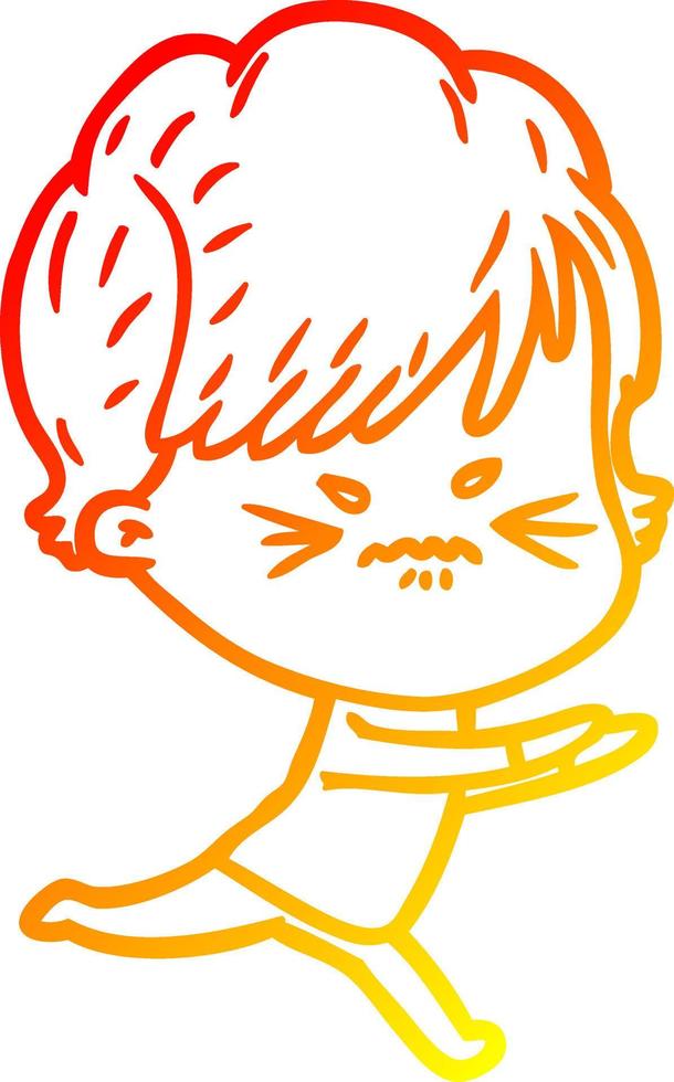 warm gradient line drawing cartoon frustrated woman vector
