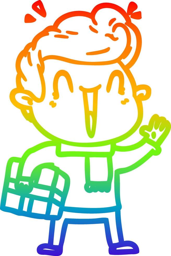 rainbow gradient line drawing cartoon excited man vector
