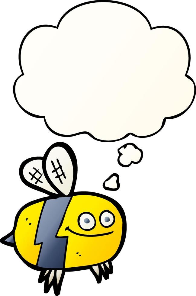 cartoon bee and thought bubble in smooth gradient style vector