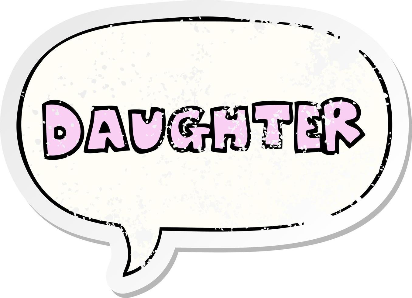 cartoon word daughter and speech bubble distressed sticker vector