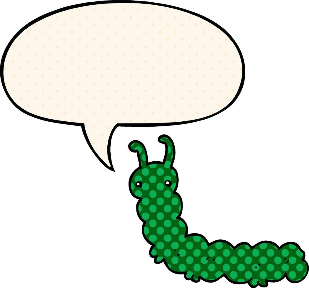 cartoon caterpillar and speech bubble in comic book style vector