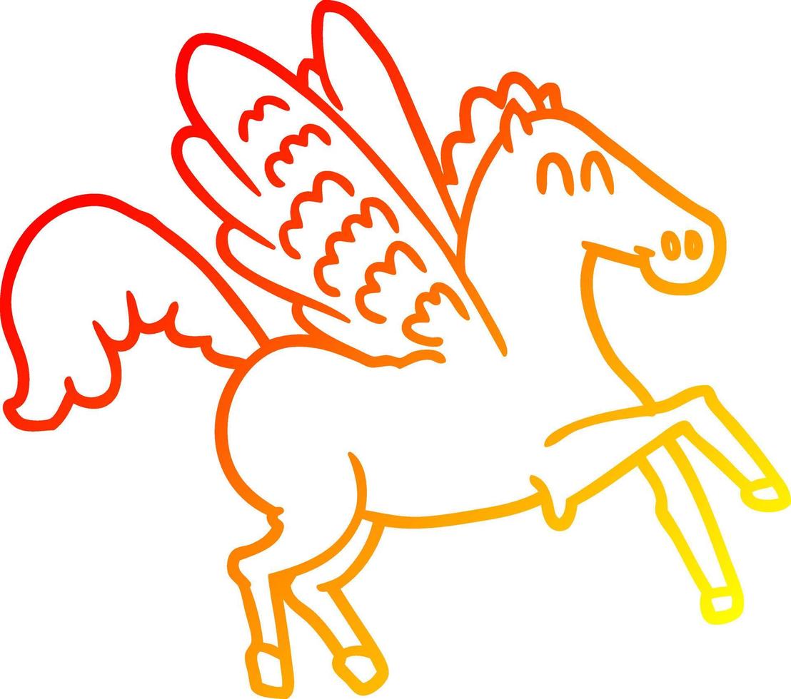 warm gradient line drawing cartoon winged horse vector