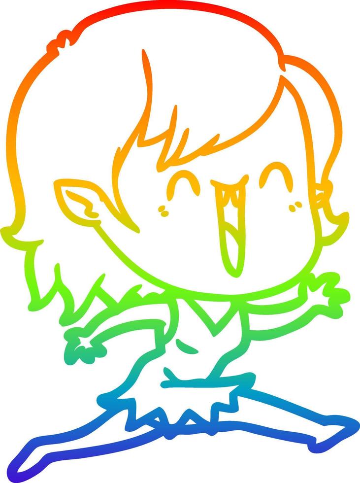 rainbow gradient line drawing cute cartoon happy vampire girl vector