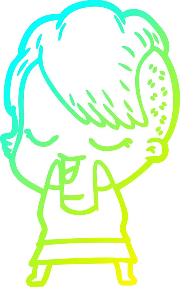 cold gradient line drawing happy cartoon girl vector