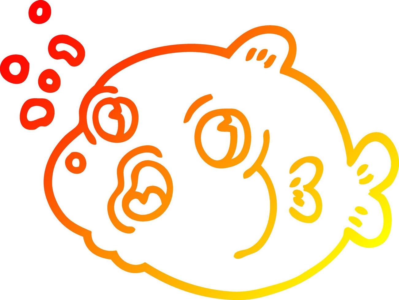 warm gradient line drawing cartoon fish blowing bubbles vector
