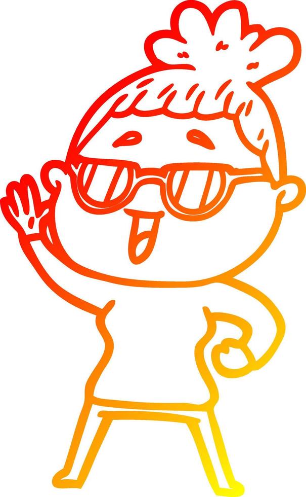 warm gradient line drawing cartoon happy woman wearing spectacles vector