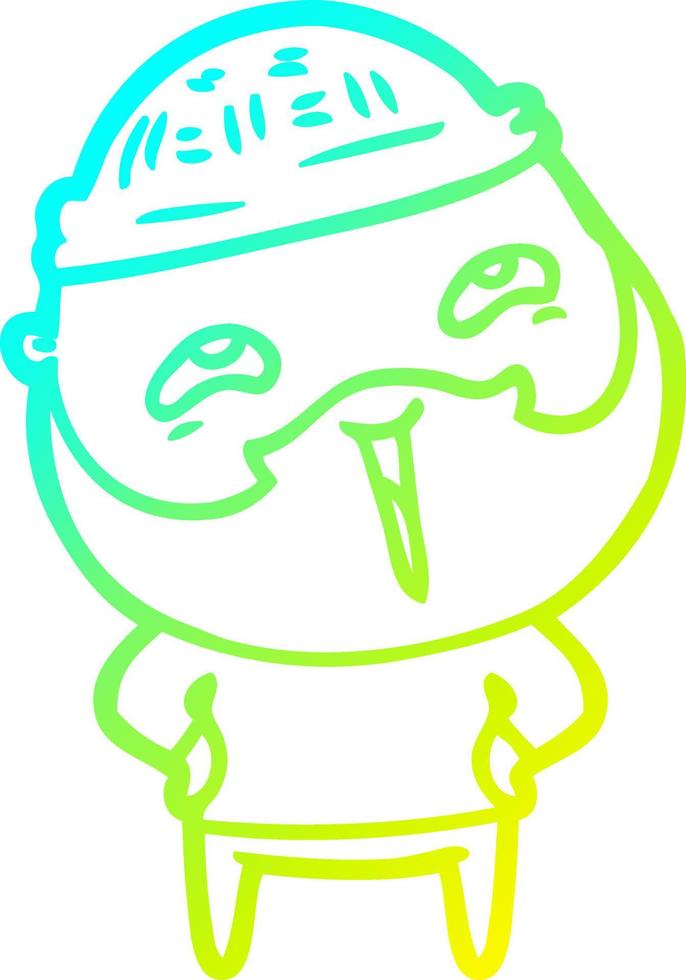 cold gradient line drawing cartoon happy bearded man vector