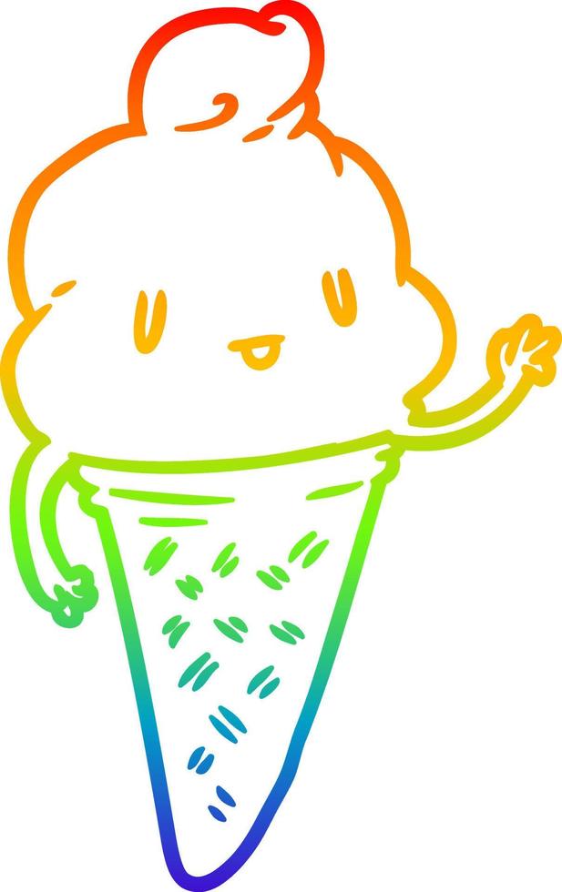 rainbow gradient line drawing cute ice cream vector