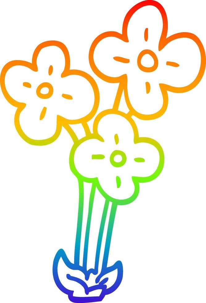 rainbow gradient line drawing cartoon bunch of flowers vector