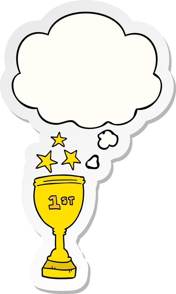 cartoon sports trophy and thought bubble as a printed sticker vector