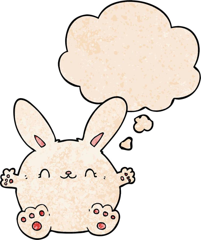 cute cartoon rabbit and thought bubble in grunge texture pattern style vector