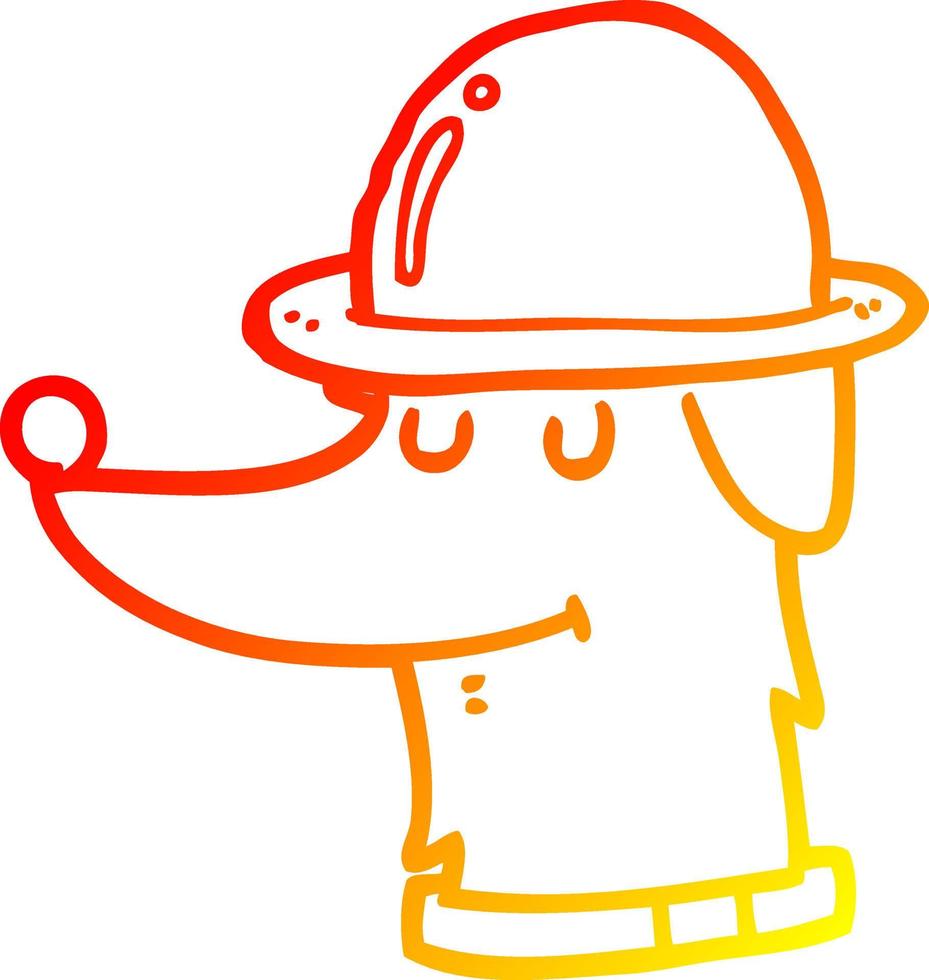 dibujo de línea de gradiente cálido perro de dibujos animados con sombrero vector