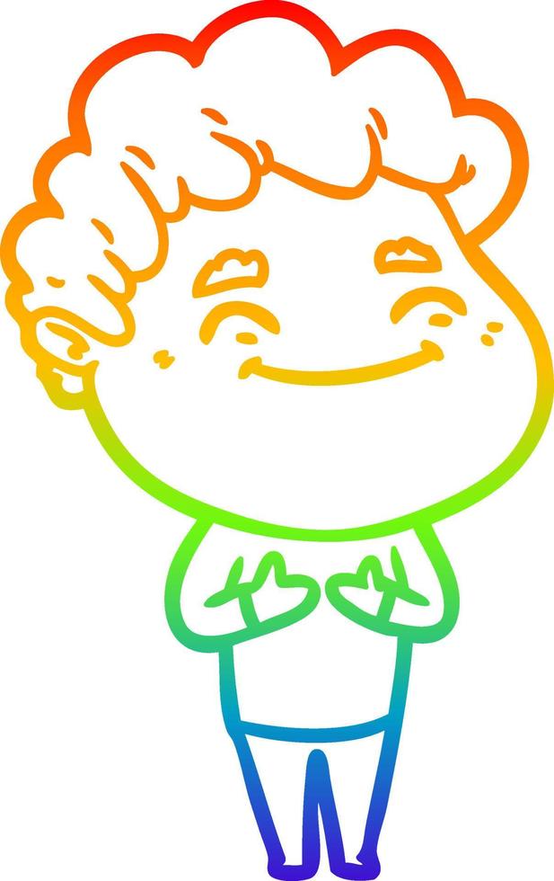 rainbow gradient line drawing cartoon friendly man vector
