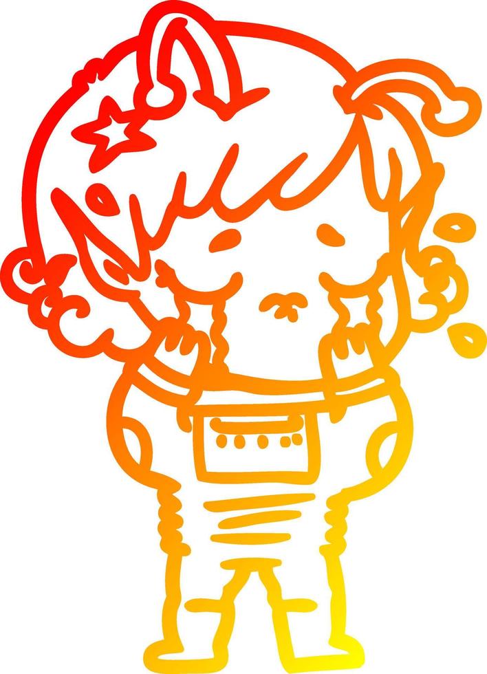 warm gradient line drawing cartoon crying alien girl vector