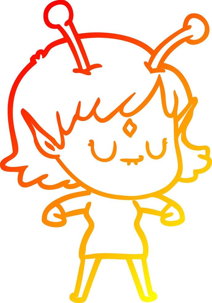 warm gradient line drawing cartoon alien girl vector