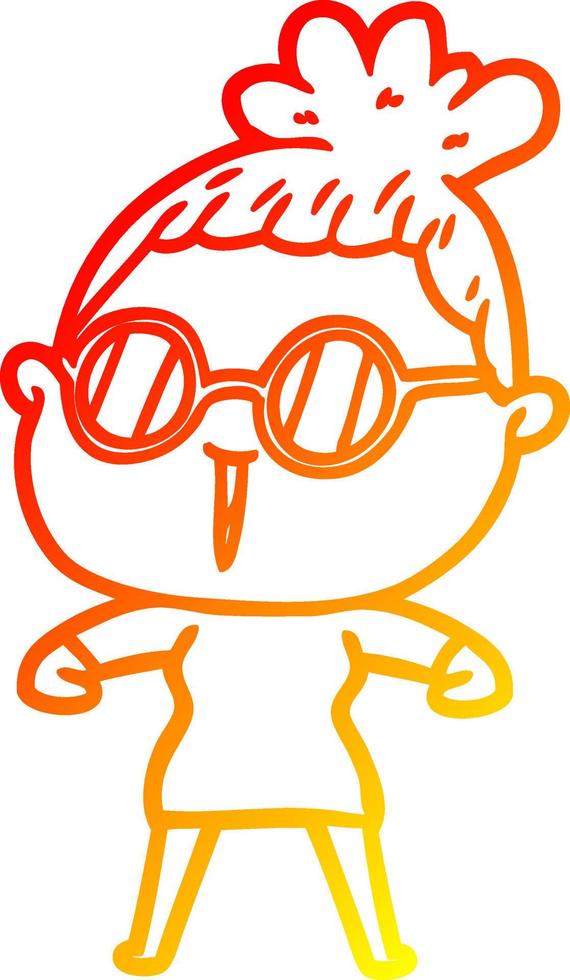 warm gradient line drawing cartoon woman wearing spectacles vector