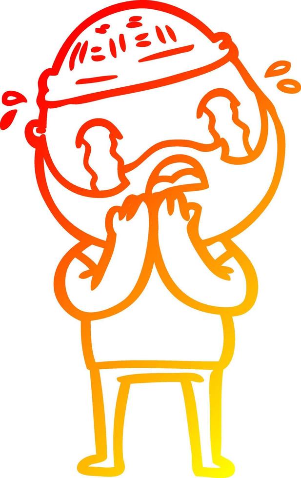 warm gradient line drawing cartoon bearded man crying vector