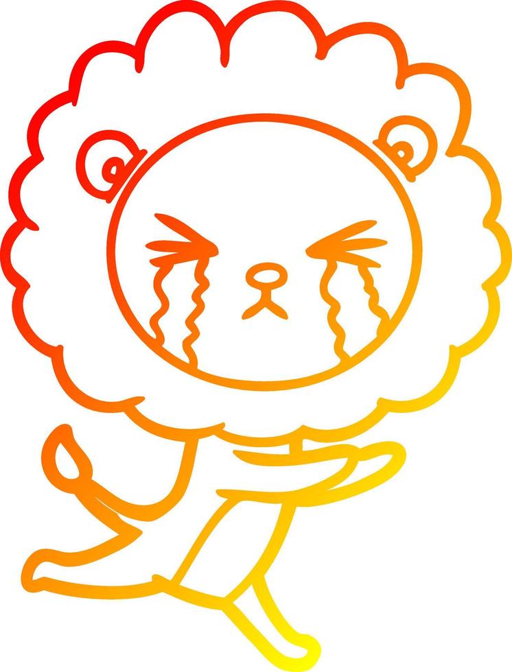 warm gradient line drawing cartoon crying lion vector