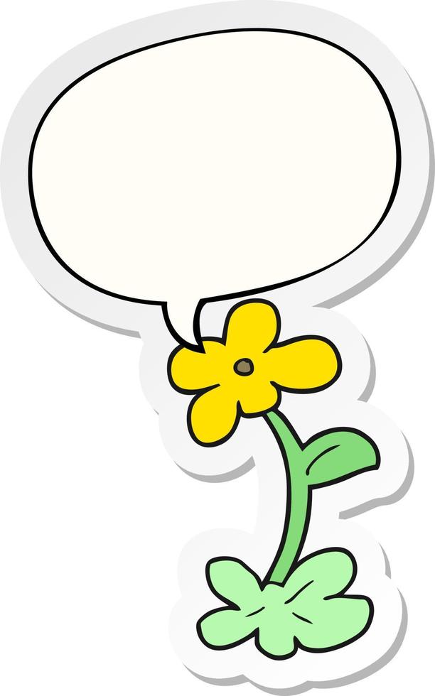cartoon flower and speech bubble sticker vector