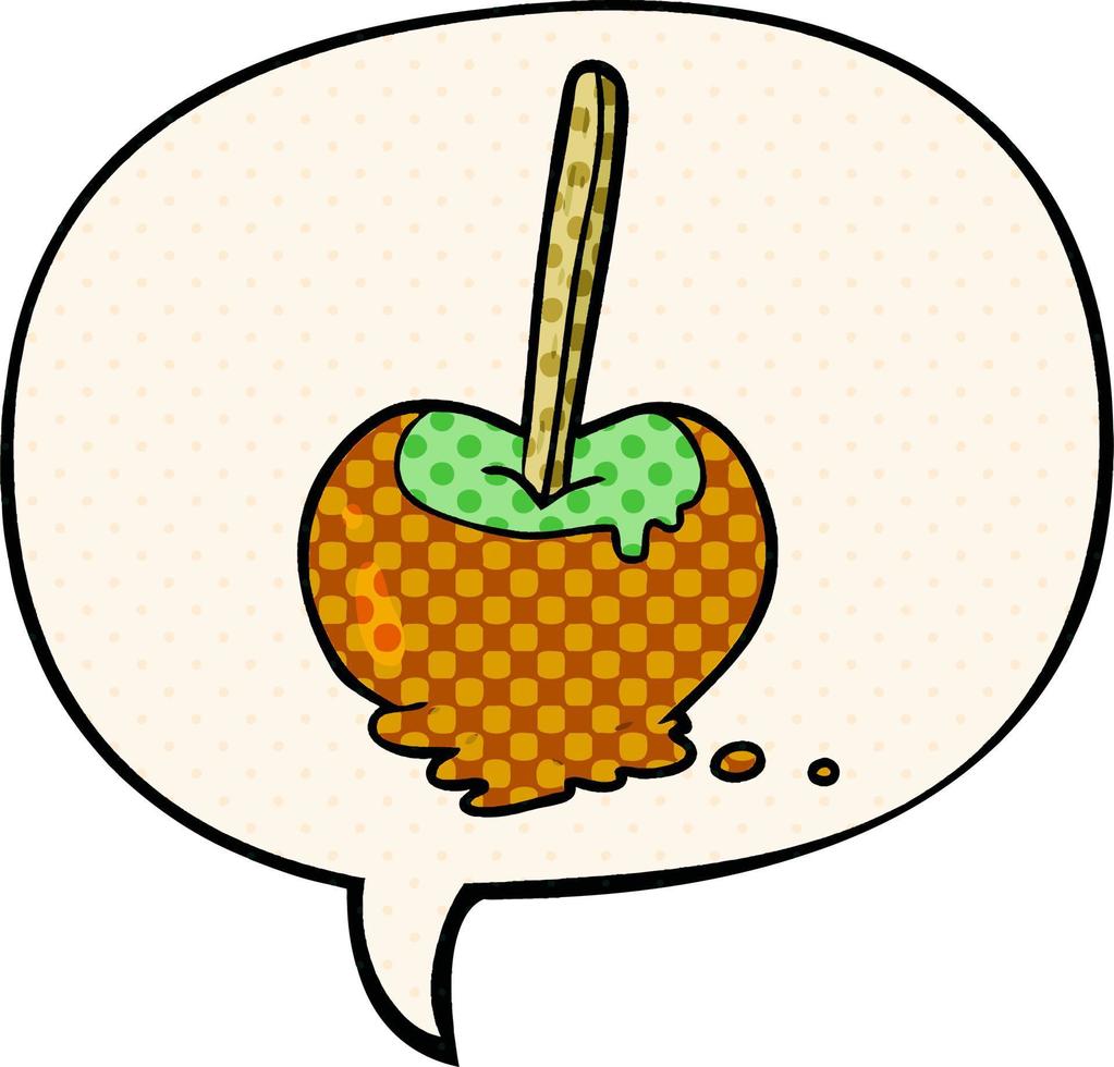 cartoon toffee apple and speech bubble in comic book style vector