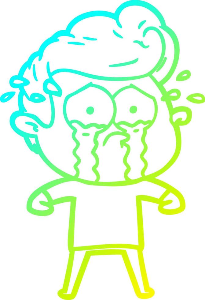 cold gradient line drawing cartoon crying man vector
