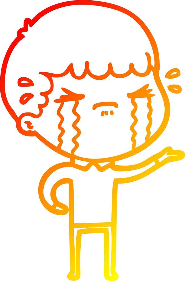 warm gradient line drawing cartoon man crying vector
