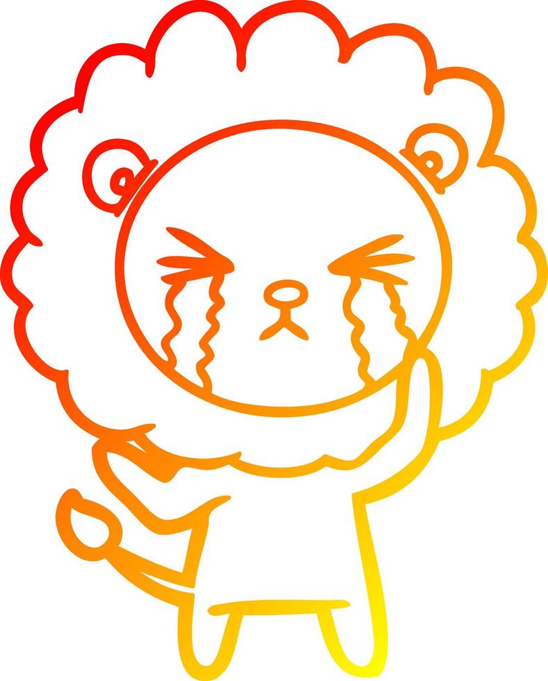 warm gradient line drawing cartoon crying lion vector