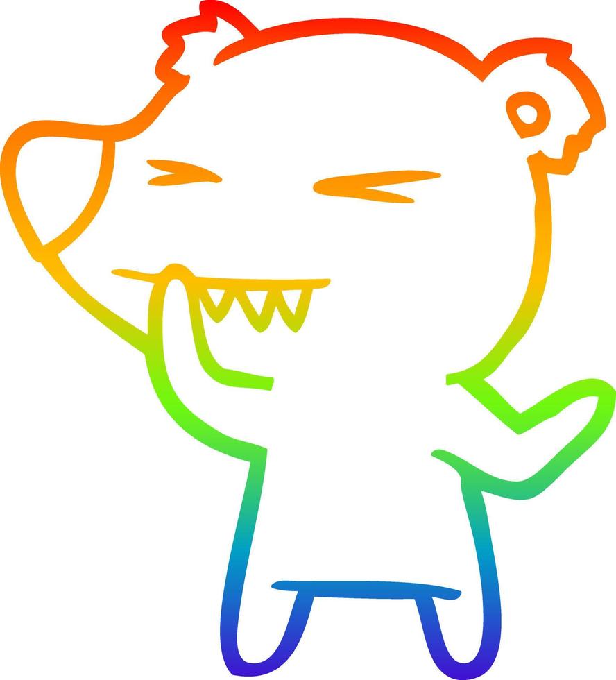 dibujo de línea de gradiente de arco iris pensamiento de dibujos animados de oso polar enojado vector