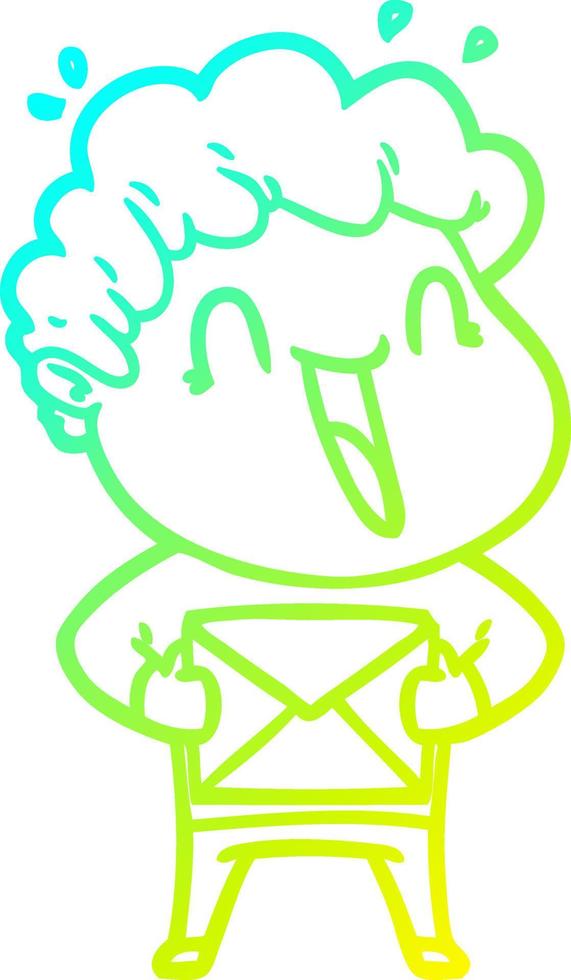 cold gradient line drawing cartoon happy man vector