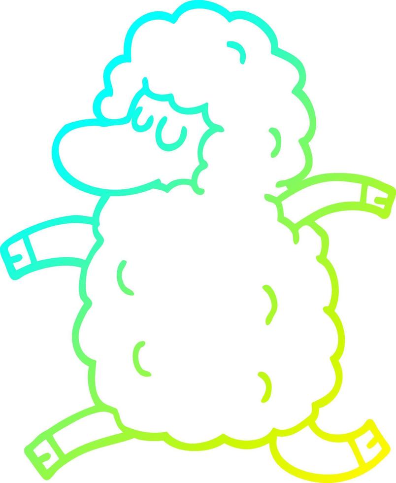 línea de gradiente frío dibujo ovejas de dibujos animados corriendo vector
