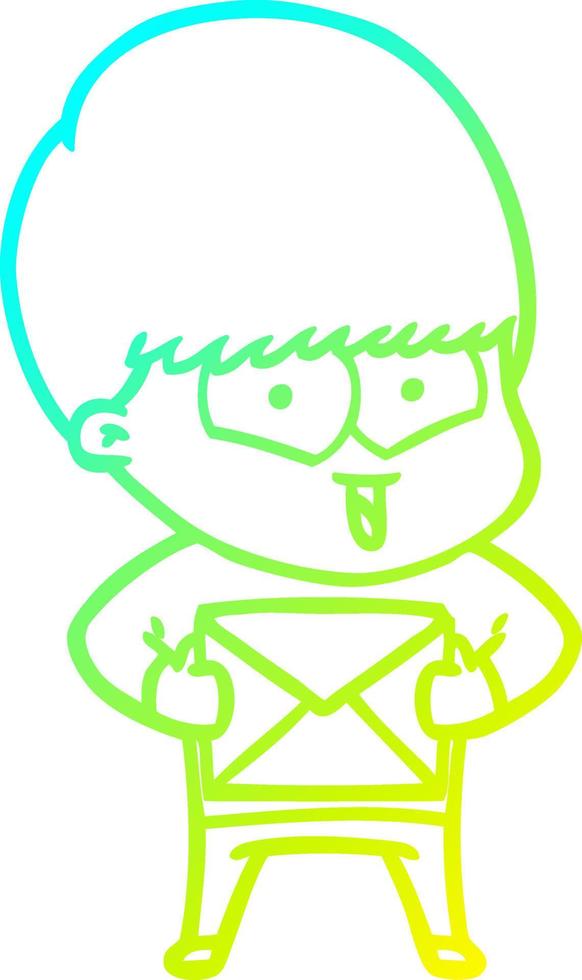 cold gradient line drawing cartoon happy boy vector