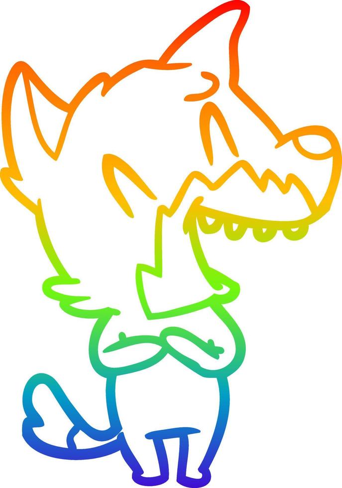 rainbow gradient line drawing laughing fox cartoon vector