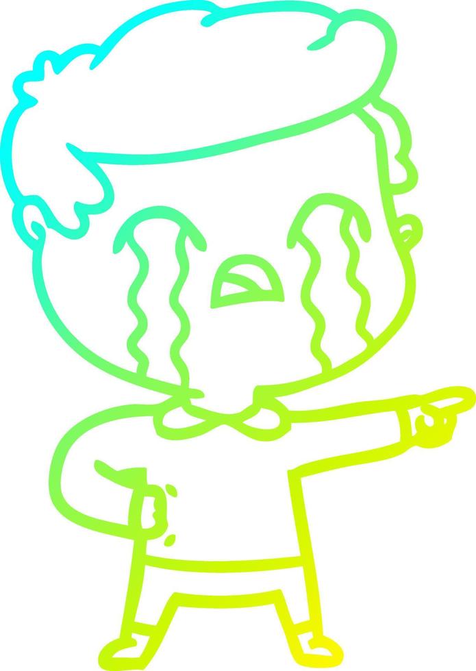 cold gradient line drawing cartoon man crying vector